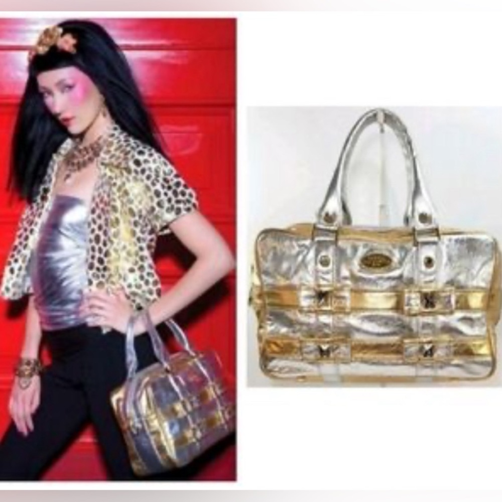 Authentic Vintage Tarina Tarantino Silver/Gold Swarovski Leather Tokyo handbag